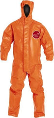 Dupont - Size XL Film Laminate Chemical Resistant Flame Resistant/Retardant Coveralls - Orange, Zipper Closure, Elastic Cuffs, Elastic Ankles - Americas Industrial Supply