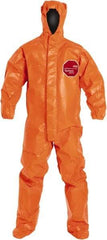 Dupont - Size L Film Laminate Chemical Resistant Flame Resistant/Retardant Coveralls - Orange, Zipper Closure, Elastic Cuffs - Americas Industrial Supply