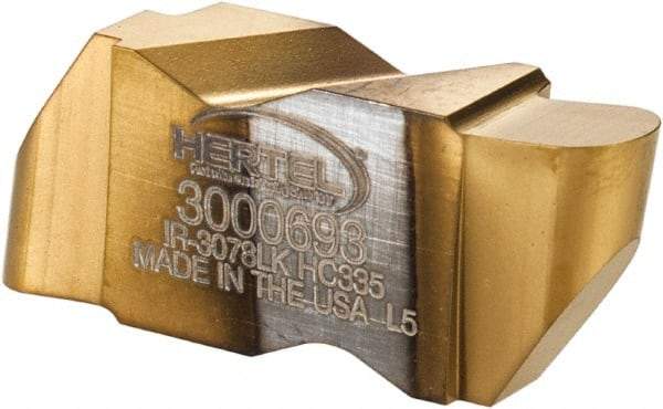 Hertel - 3078IR K Grade HC335, 3.96mm Cutting Width Carbide Grooving Insert - 4.57mm Max Depth of Cut, Left Hand, 0.078" Corner Radius, TiN Finish - Americas Industrial Supply