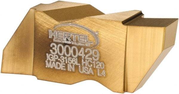 Hertel - 3156IGP Grade HC120, 3.96mm Cutting Width Carbide Grooving Insert - 4.57mm Max Depth of Cut, Left Hand, TiN Finish - Americas Industrial Supply