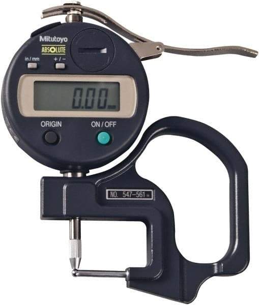 Mitutoyo - 1/2" Measurement, 0.01mm Resolution Electronic Thickness Gage - Accurate up to 0.001" - Americas Industrial Supply