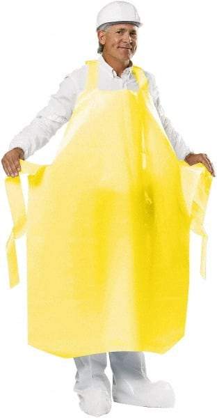 PolyConversions - 35" Wide x 55" Long x 8 mil Thick Chemical Resistant Bib Apron - Polyolefin, Yellow, Waterproof, Resists Chemicals, Fats, Oils, Dry Particles, Liquid Splashes - Americas Industrial Supply
