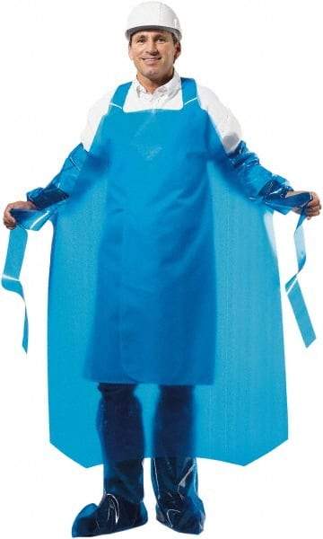 PolyConversions - 35" Wide x 55" Long x 8 mil Thick Chemical Resistant Bib Apron - Polyolefin, Blue, Waterproof, Resists Chemicals, Fats, Oils, Dry Particles, Liquid Splashes - Americas Industrial Supply