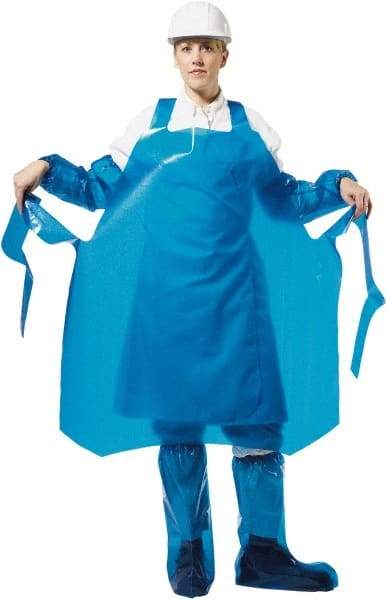 PolyConversions - 35" Wide x 55" Long x 4 mil Thick Chemical Resistant Bib Apron - Polyolefin, Blue, Waterproof, Resists Chemicals, Fats, Oils, Dry Particles, Liquid Splashes - Americas Industrial Supply