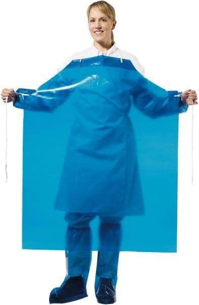 PolyConversions - 35" Wide x 45" Long x 8 mil Thick Chemical Resistant Bib Apron - Polyolefin, Blue, Waterproof, Resists Chemicals, Fats, Oils, Dry Particles, Liquid Splashes - Americas Industrial Supply