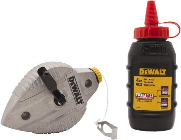 DeWALT - 100' Long Reel & Chalk Set - Red, Includes 4 oz Red Chalk - Americas Industrial Supply