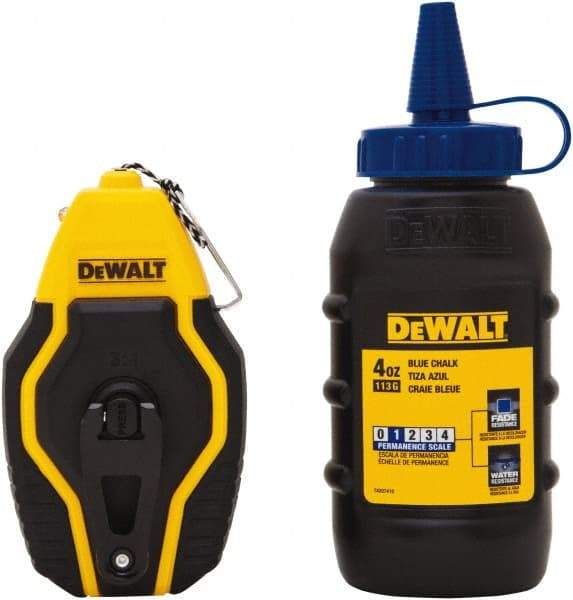 DeWALT - 30' Long Reel & Chalk Set - Blue, Includes 4 oz Blue Chalk - Americas Industrial Supply