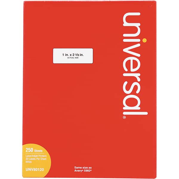 UNIVERSAL - 2-5/8" Long, White Paper Laser Label - For Inkjet Printers, Laser Printers - Americas Industrial Supply