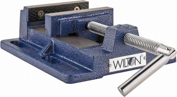 Wilton - 4-1/2" Jaw Opening Capacity x 1-1/2" Throat Depth, Horizontal Drill Press Vise - 4" Wide x 1-1/2" High Jaw, Stationary Base, Standard Speed, 7" OAL x 2.4" Overall Height, Steel - Americas Industrial Supply