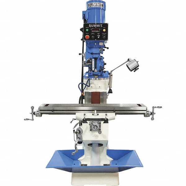 Summit - 9" Table Width x 49" Table Length, Electronic Variable Speed Control, 3 Phase Knee Milling Machine - R8 Spindle Taper, 3 hp - Americas Industrial Supply