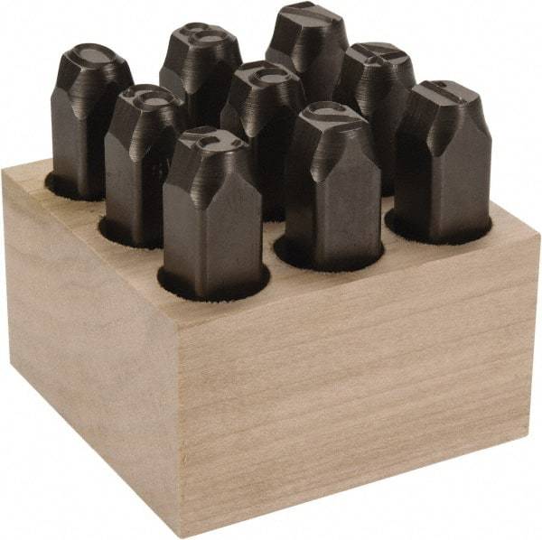 C.H. Hanson - 9 Piece, 1/2" Character Steel Stamp Set - Figures, Standard - Americas Industrial Supply