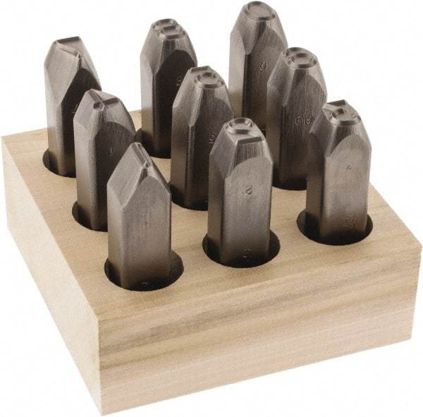 C.H. Hanson - 9 Piece, 1/2" Character Steel Stamp Set - Figures, Heavy Duty - Americas Industrial Supply