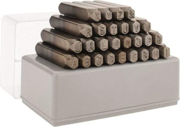 C.H. Hanson - 27 Piece, 1/4" Character Steel Stamp Set - Letters, Reverse - Americas Industrial Supply