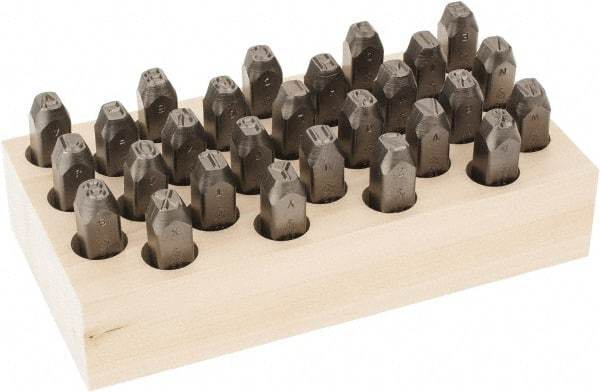 C.H. Hanson - 27 Piece, 3/8" Character Steel Stamp Set - Letters, Low Stress Round Face Full - Americas Industrial Supply