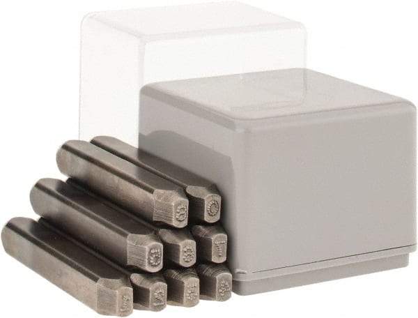 C.H. Hanson - 9 Piece, 1/8" Character Steel Stamp Set - Figures, Low Stress Round Face Dot - Americas Industrial Supply