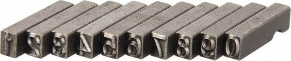 C.H. Hanson - 10 Piece, 3/16 Inch Character, Steel Type Set - 10 Character Capacity, 0-9 Content - Americas Industrial Supply