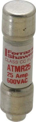 Ferraz Shawmut - 600 VAC/VDC, 25 Amp, Fast-Acting General Purpose Fuse - Clip Mount, 1-1/2" OAL, 100 at DC, 200 at AC kA Rating, 13/32" Diam - Americas Industrial Supply