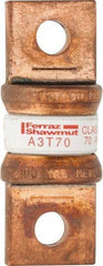 Ferraz Shawmut - 160 VDC, 300 VAC, 70 Amp, Fast-Acting General Purpose Fuse - Bolt-on Mount, 2-5/32" OAL, 200 at AC, 50 at DC kA Rating, 13/16" Diam - Americas Industrial Supply