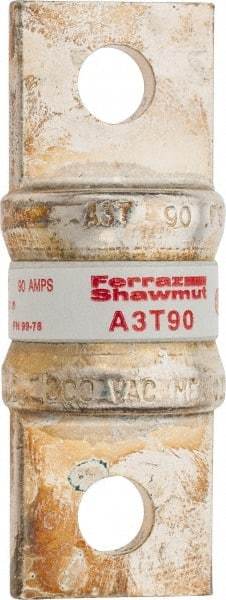 Ferraz Shawmut - 160 VDC, 300 VAC, 90 Amp, Fast-Acting General Purpose Fuse - Bolt-on Mount, 2-5/32" OAL, 200 at AC, 50 at DC kA Rating, 13/16" Diam - Americas Industrial Supply