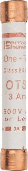 Ferraz Shawmut - 300 VDC, 600 VAC, 3 Amp, Fast-Acting General Purpose Fuse - Clip Mount, 127mm OAL, 20 at DC, 50 at AC kA Rating, 13/16" Diam - Americas Industrial Supply