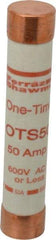 Ferraz Shawmut - 300 VDC, 600 VAC, 50 Amp, Fast-Acting General Purpose Fuse - Clip Mount, 5-1/2" OAL, 20 at DC, 50 at AC kA Rating, 1-1/16" Diam - Americas Industrial Supply