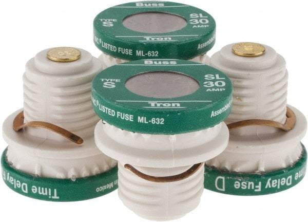 Ferraz Shawmut - 125 VAC, 30 Amp, Time Delay Plug Fuse - Screw Mount Mount, 1.29" OAL, 10 at AC kA Rating, 1-1/8" Diam - Americas Industrial Supply