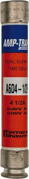 Ferraz Shawmut - 600 VAC/VDC, 4.5 Amp, Time Delay General Purpose Fuse - Clip Mount, 127mm OAL, 100 at DC, 200 at AC kA Rating, 13/16" Diam - Americas Industrial Supply