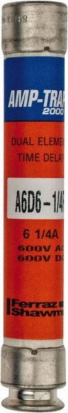 Ferraz Shawmut - 600 VAC/VDC, 6.25 Amp, Time Delay General Purpose Fuse - Clip Mount, 127mm OAL, 100 at DC, 200 at AC kA Rating, 13/16" Diam - Americas Industrial Supply