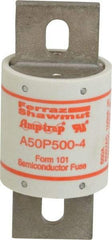 Ferraz Shawmut - 450 VDC, 500 VAC, 500 Amp, Fast-Acting Semiconductor/High Speed Fuse - Bolt-on Mount, 4-15/32" OAL, 100 at AC, 79 at DC kA Rating, 2" Diam - Americas Industrial Supply