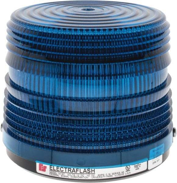 Federal Signal Corp - 12 VDC, 3R NEMA Rated, Strobe Tube, Blue, Strobe Light - 80 Flashes per min, 5-1/2 Inch Diameter, 5-1/16 Inch High, IP66 Ingress Rating, Surface Mount - Americas Industrial Supply