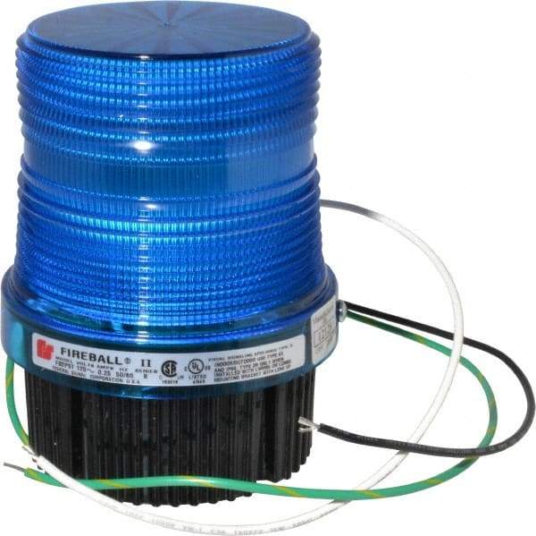 Federal Signal Corp - 120 VAC, 4X NEMA Rated, Strobe Tube, Blue, Single Flash Strobe Light - 90 Flashes per min, 1/2 Inch Pipe, 3-15/16 Inch Diameter, 5-1/4 Inch High, IP66 Ingress Rating, Pipe Mount, Surface Mount - Americas Industrial Supply