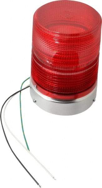 Federal Signal Corp - 120 VAC, 3R NEMA Rated, Strobe Tube, Red, Single Flash Strobe Light - 80 Flashes per min, 1/2 Inch Pipe, 5.7 Inch Diameter, 8-1/2 Inch High, IP45 Ingress Rating, Pipe Mount - Americas Industrial Supply
