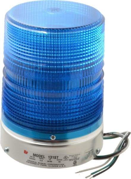 Federal Signal Corp - 120 VAC, 3R NEMA Rated, Strobe Tube, Blue, Single Flash Strobe Light - 80 Flashes per min, 1/2 Inch Pipe, 5.7 Inch Diameter, 8-1/2 Inch High, IP45 Ingress Rating, Pipe Mount - Americas Industrial Supply