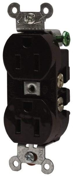 Hubbell Wiring Device-Kellems - 125 VAC, 20 Amp, 5-20R NEMA Configuration, Gray, Specification Grade, Self Grounding Duplex Receptacle - 1 Phase, 2 Poles, 3 Wire, Flush Mount - Americas Industrial Supply