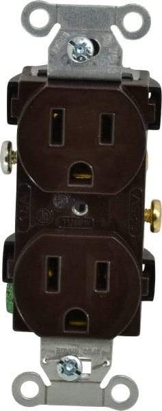 Hubbell Wiring Device-Kellems - 125 VAC, 15 Amp, 5-15R NEMA Configuration, Brown, Specification Grade, Self Grounding Duplex Receptacle - 1 Phase, 2 Poles, 3 Wire, Flush Mount - Americas Industrial Supply