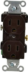 Hubbell Wiring Device-Kellems - 125 VAC, 15 Amp, 5-15R NEMA Configuration, Brown, Specification Grade, Self Grounding Duplex Receptacle - 1 Phase, 2 Poles, 3 Wire, Flush Mount - Americas Industrial Supply