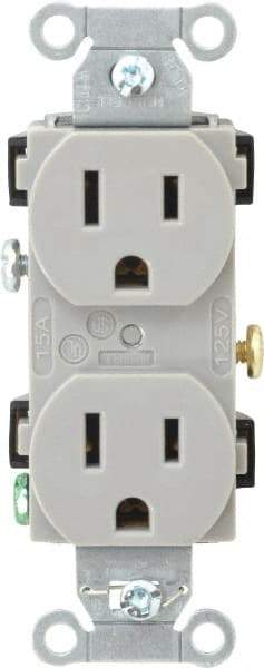 Hubbell Wiring Device-Kellems - 125 VAC, 15 Amp, 5-15R NEMA Configuration, Gray, Specification Grade, Self Grounding Duplex Receptacle - 1 Phase, 2 Poles, 3 Wire, Flush Mount - Americas Industrial Supply