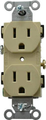 Hubbell Wiring Device-Kellems - 125 VAC, 15 Amp, 5-15R NEMA Configuration, Ivory, Specification Grade, Self Grounding Duplex Receptacle - 1 Phase, 2 Poles, 3 Wire, Flush Mount - Americas Industrial Supply