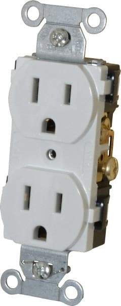 Hubbell Wiring Device-Kellems - 125 VAC, 15 Amp, 5-15R NEMA Configuration, White, Specification Grade, Self Grounding Duplex Receptacle - 1 Phase, 2 Poles, 3 Wire, Flush Mount - Americas Industrial Supply