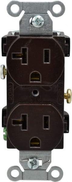 Hubbell Wiring Device-Kellems - 125 VAC, 20 Amp, 5-20R NEMA Configuration, Brown, Specification Grade, Self Grounding Duplex Receptacle - 1 Phase, 2 Poles, 3 Wire, Flush Mount - Americas Industrial Supply