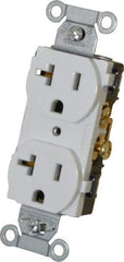 Hubbell Wiring Device-Kellems - 125 VAC, 20 Amp, 5-20R NEMA Configuration, White, Specification Grade, Self Grounding Duplex Receptacle - 1 Phase, 2 Poles, 3 Wire, Flush Mount - Americas Industrial Supply