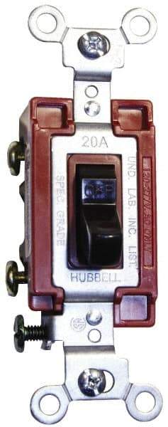 Hubbell Wiring Device-Kellems - 3 Pole, 120 to 277 VAC, 20 Amp, Commercial Grade, Toggle, Wall and Dimmer Light Switch - Americas Industrial Supply