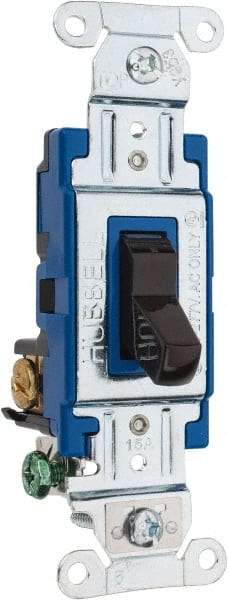 Hubbell Wiring Device-Kellems - 3 Pole, 120 to 277 VAC, 15 Amp, Commercial Grade, Toggle, Wall and Dimmer Light Switch - 4.06 Inch Wide x 103.2 mm High - Americas Industrial Supply