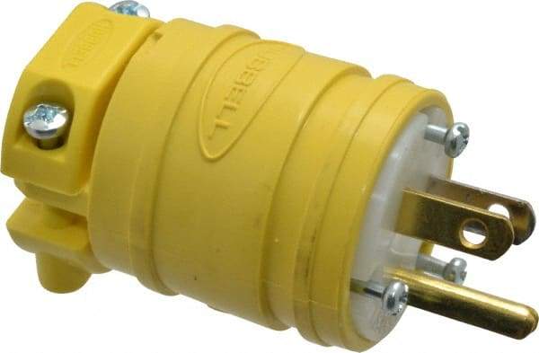 Hubbell Wiring Device-Kellems - 125 VAC, 15 Amp, 5-15P NEMA, Straight, Self Grounding, Commercial Grade Plug - 2 Pole, 3 Wire, 1 Phase, 1/2 hp, Thermoplastic, Yellow - Americas Industrial Supply