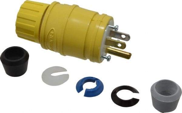 Hubbell Wiring Device-Kellems - 125 VAC, 15 Amp, 5-15P NEMA, Straight, Self Grounding, Commercial Grade Plug - 2 Pole, 3 Wire, 1 Phase, 1/2 hp, Thermoplastic, Yellow - Americas Industrial Supply