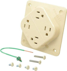 Hubbell Wiring Device-Kellems - 125 VAC, 15 Amp, 5-15R NEMA Configuration, Ivory, Specification Grade, Self Grounding Fourplex Receptacle - 1 Phase, 2 Poles, 3 Wire, Flush Mount, Impact Resistant - Americas Industrial Supply