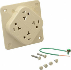 Hubbell Wiring Device-Kellems - 125 VAC, 20 Amp, 5-20R NEMA Configuration, Ivory, Specification Grade, Self Grounding Fourplex Receptacle - 1 Phase, 2 Poles, 3 Wire, Flush Mount, Impact Resistant - Americas Industrial Supply