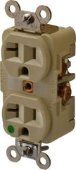 Hubbell Wiring Device-Kellems - 125 VAC, 20 Amp, 5-20R NEMA Configuration, Ivory, Hospital Grade, Self Grounding Duplex Receptacle - 1 Phase, 2 Poles, 3 Wire, Flush Mount, Chemical, Corrosion and Impact Resistant - Americas Industrial Supply