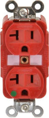 Hubbell Wiring Device-Kellems - 125 VAC, 20 Amp, 5-20R NEMA Configuration, Red, Hospital Grade, Self Grounding Duplex Receptacle - 1 Phase, 2 Poles, 3 Wire, Flush Mount, Tamper Resistant - Americas Industrial Supply