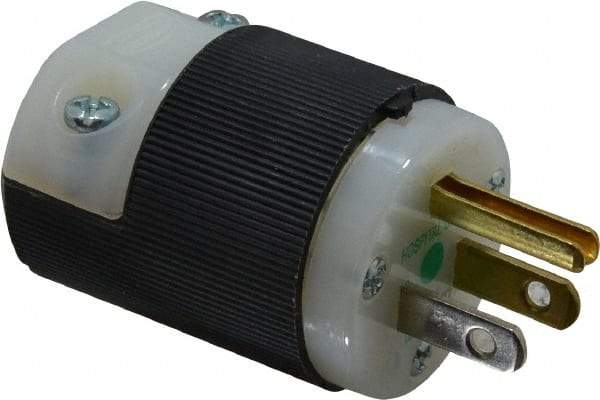 Hubbell Wiring Device-Kellems - 125 VAC, 15 Amp, 5-15P NEMA, Straight, Self Grounding, Hospital Grade Plug - 2 Pole, 3 Wire, 1 Phase, 1/2 hp, Nylon, Black, White - Americas Industrial Supply